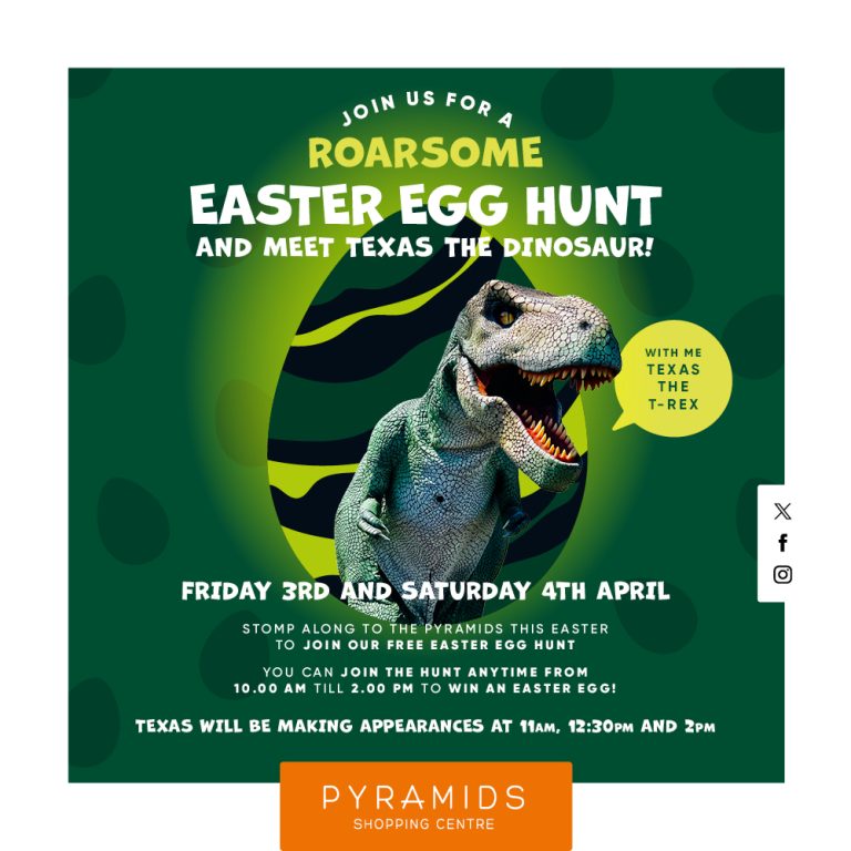 Free Dino Easter Egg Hunt! 1 B5464 PYRA Easter Dino Hunt Social Tile 1000 x 1000
